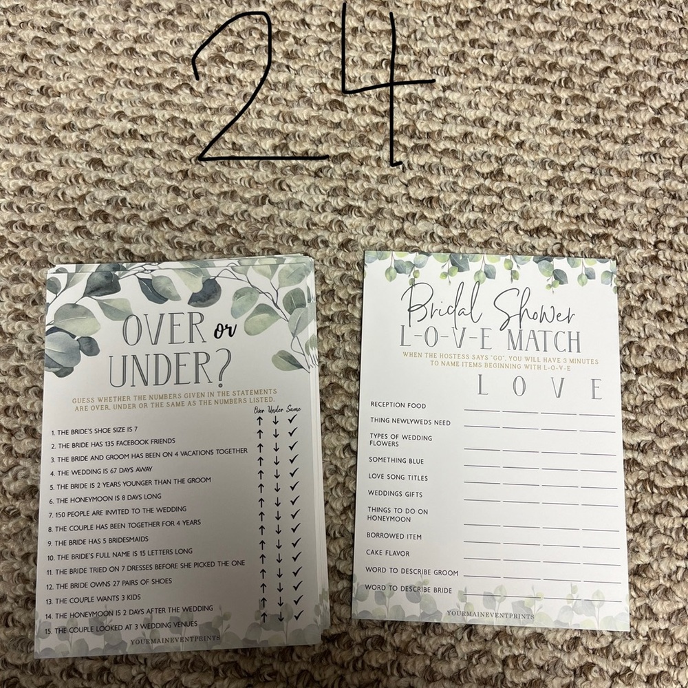 Bridal Shower Game Cards Set